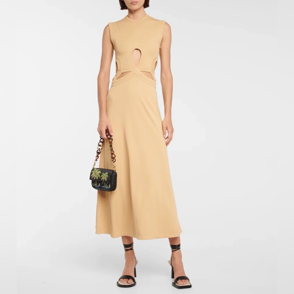 Christopher Esber | Ribbed Knit Midi Dress in tan (NWT)